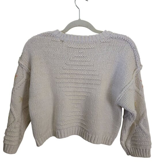 Free People Maise Cropped Pullover Embroidered  Cable Knit Sweater Size S - Picture 3 of 7